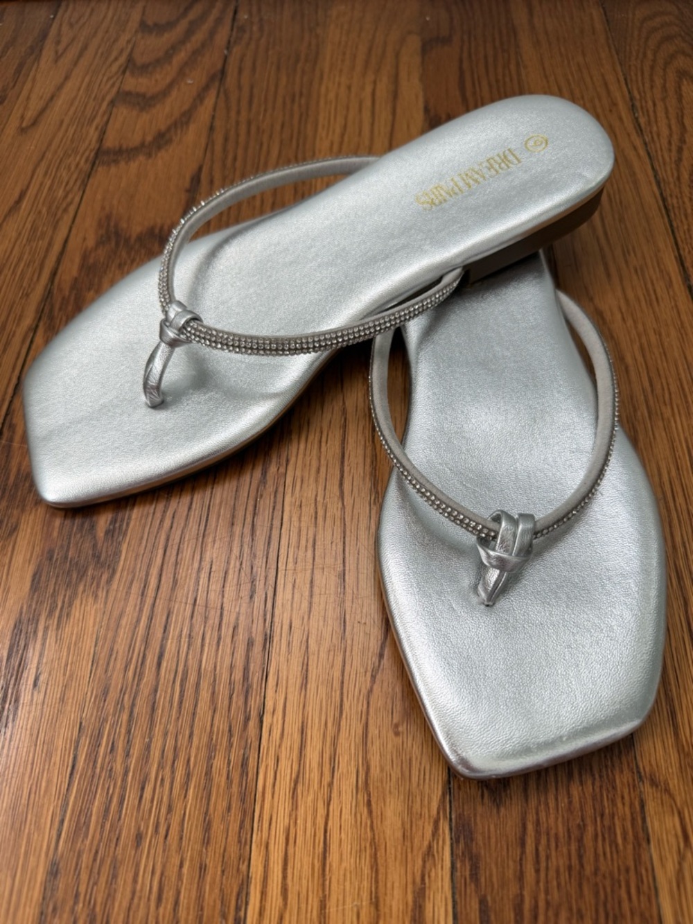 Dream Pairs Silver Square-Toe Thong Sandals
